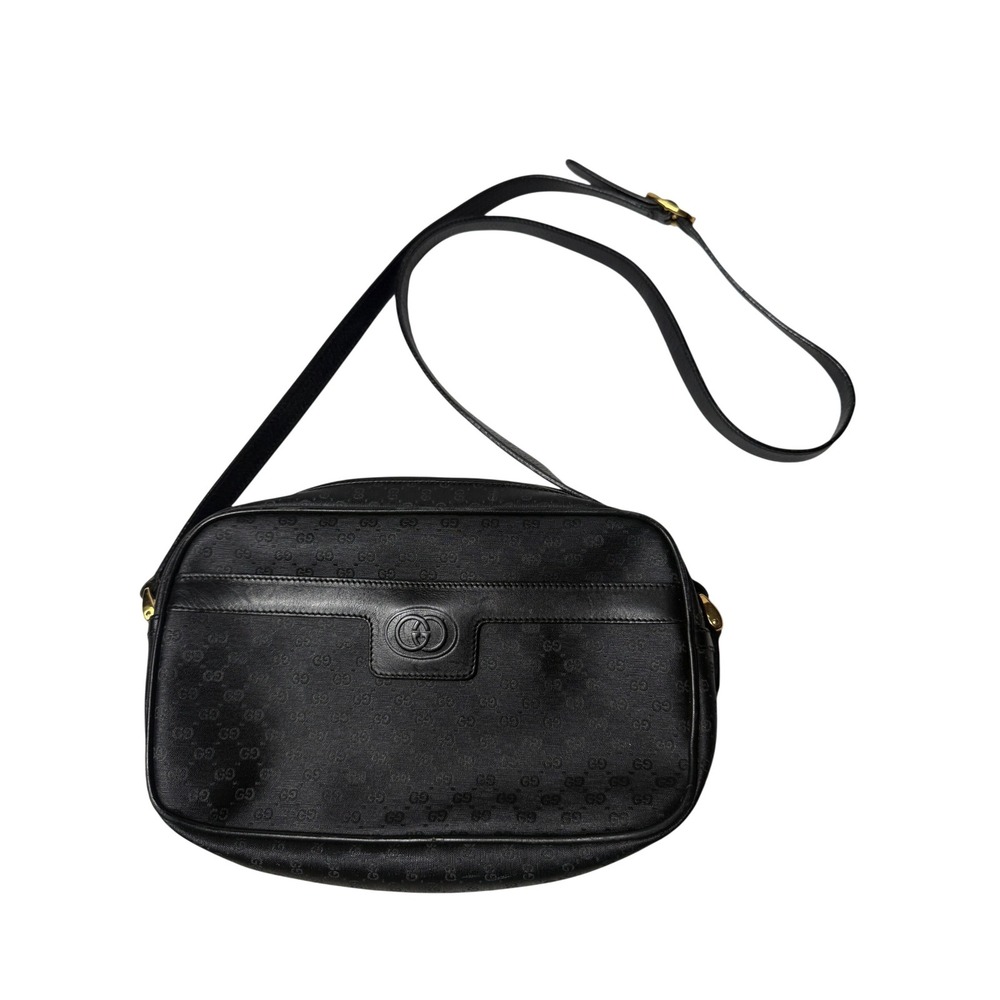 Vintage Gucci 1980s GG Plus Monogram Crossbody Bag Black Medium